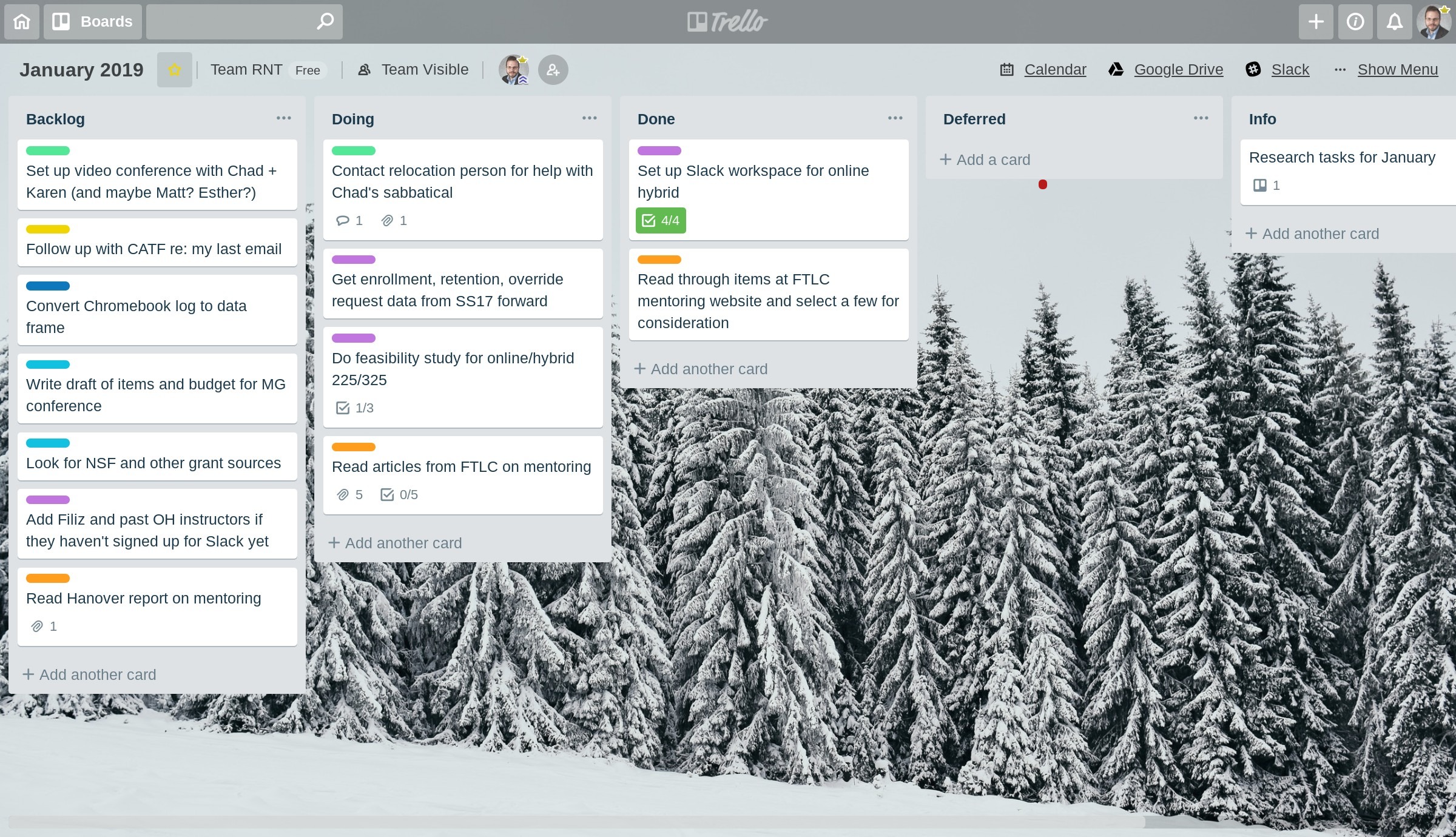 January 2019 Trello board