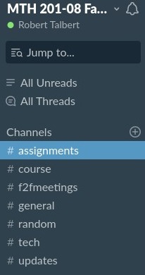 MTH 201 Slack channels